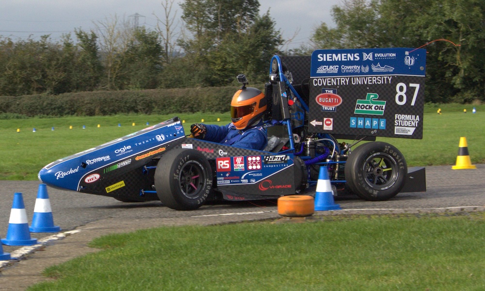 Phoenix Racing Coventry Formula Student car testing at Sutton Circuit in October 2023