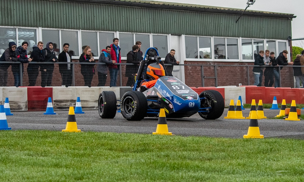 Phoenix Racing Formula Student car during a test at Sutton Circuit in October 2023