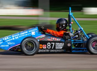 Coventry Phoenix Racing Formula Student car in a test at Sutton Circuit in October 2024